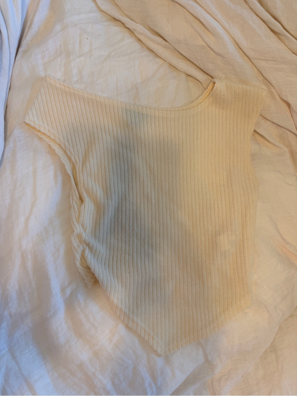 PrettyLittleThing Cream Ribbed One-Shoulder Camisole
